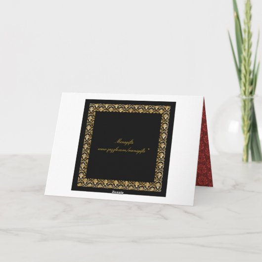 Rood zwart gouden damasten bruiloft bedankkaart (Achterkant)