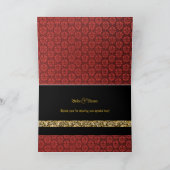 Rood zwart gouden damasten bruiloft bedankkaart (Binnen)