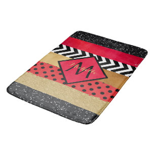 Rood Zwart Gouden Glitter Kwaststreek Monogram Badmat