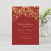 Rood Zwart Gouden Glitter Sliert Lichtjes Quinceañ Kaart (Staand voorkant)