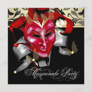 Rood Zwart Gouden Maskerade Feest Uitnodigingen