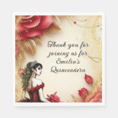 Rood Zwart Gouden Quinceañera Jurk Rozen Op Maat Servet (Voorkant)