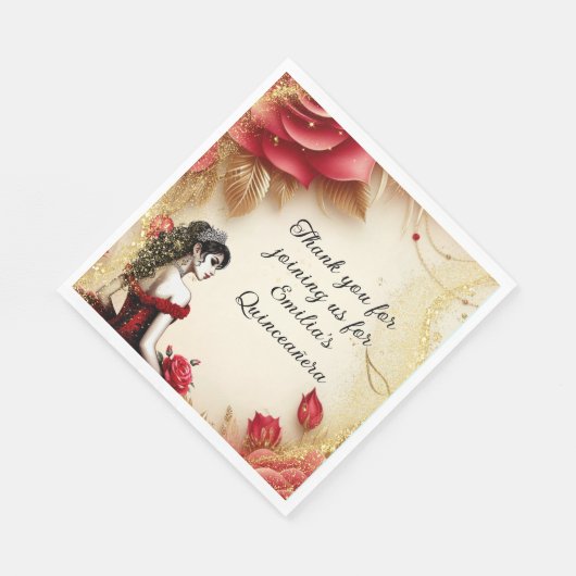 Rood Zwart Gouden Quinceañera Jurk Rozen Op Maat Servet (Hoek)