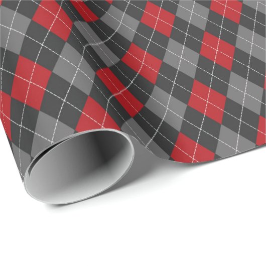 Rood Zwart & Grijs Argyle Kerst Geruit Cadeaupapier (Rol Hoek)