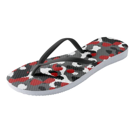 Rood, Zwart, Grijs en wit Camo Abstract Teenslippers (Schuin)