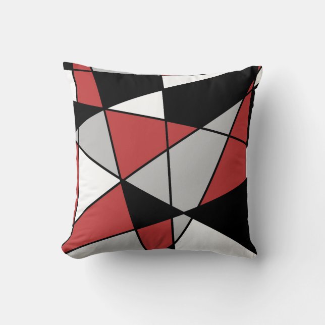 Rood zwart grijs en wit modern geometrisch patroon kussen (Voorkant)