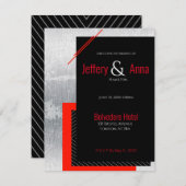 Rood, zwart, grijs en witte instripe uitnodiging (Voorkant / Achterkant)