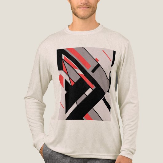 Rood zwart grijs geometrisch MCM-achtig diagonaal  Tri-Blend Shirt (Voorkant volledig)