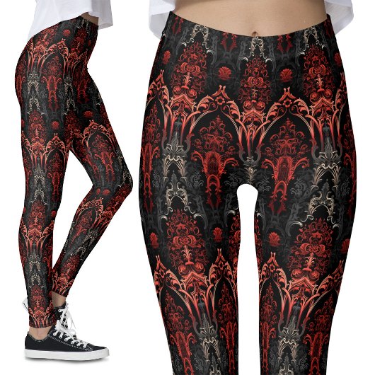 Rood, zwart, grijs gotisch filigraan kant leggings