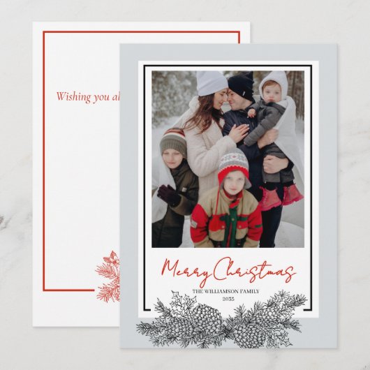 Rood Zwart Grijs Moderne Elegante Foto Kerstmis Feestdagenkaart (Voorkant / Achterkant)