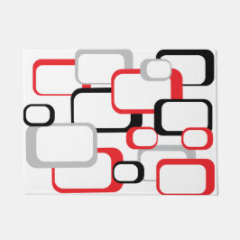 Rood Zwart Grijs  Retro Vierkant Wit Deurmat