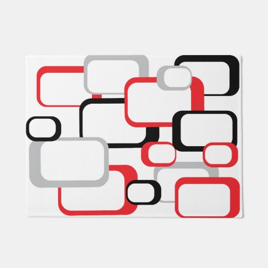 Rood Zwart Grijs Retro Vierkant Wit Deurmat (Voorkant)