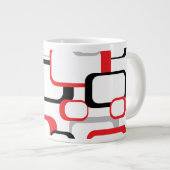 Rood Zwart Grijs Retro Vierkantjes Wit Grote Koffiekop (Voorkant rechts)