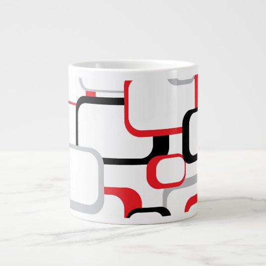 Rood Zwart Grijs Retro Vierkantjes Wit Grote Koffiekop (Voorkant)