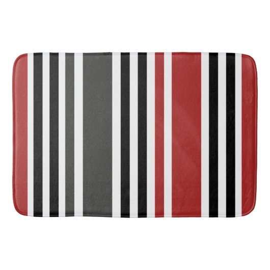 Rood Zwart Grijs Verticaal Streepjespatroon Badmat (Voorkant)