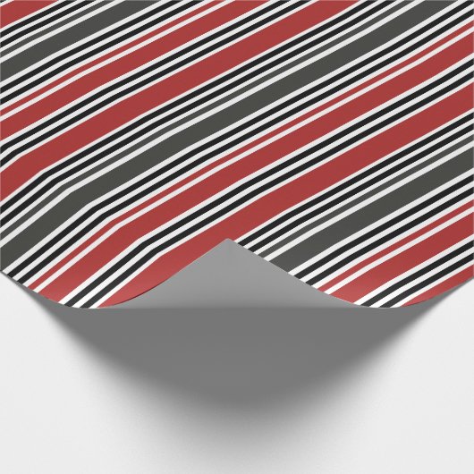 Rood Zwart Grijs Verticaal Streepjespatroon Cadeaupapier (Hoek)