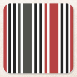 Rood Zwart Grijs Verticaal Streepjespatroon Kartonnen Onderzetters