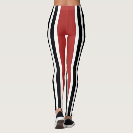 Rood Zwart Grijs Verticaal Streepjespatroon Leggings (Achterkant)