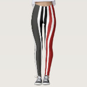 Rood Zwart Grijs Verticaal Streepjespatroon Leggings (Voorkant)