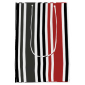 Rood Zwart Grijs Verticaal Streepjespatroon Medium Cadeauzakje (Achterkant)