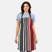 Rood Zwart Grijs Verticaal Streepjespatroon Schort (Gedragen)