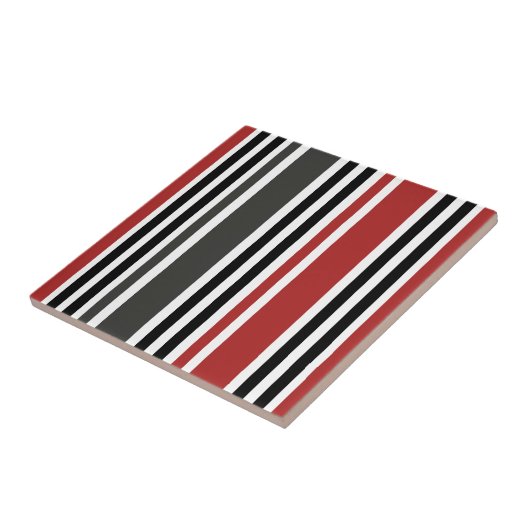 Rood Zwart Grijs Verticaal Streepjespatroon Tegeltje (Zijkant)