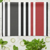 Rood Zwart Grijs Verticaal Streepjespatroon Theedoek (Gevouwen)
