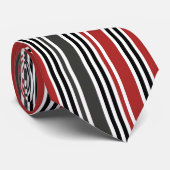 Rood Zwart Grijs Verticale Strepen Patroon Stropdas (Opgerold)