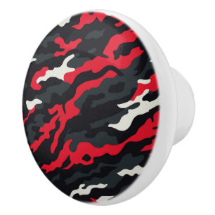 Rood Zwart Grijs Wit Camouflage Camo Patroon Keramische Knop