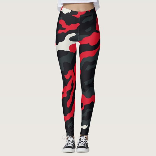 Rood Zwart Grijs Wit Camouflage Camo patroon Leggings (Voorkant)