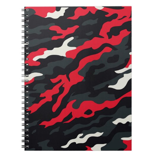 Rood Zwart Grijs Wit Camouflage Camo patroon Notitieboek (Voorkant)