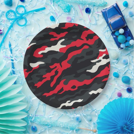 Rood Zwart Grijs Wit Camouflage Camo patroon Papieren Bordje (Feest)