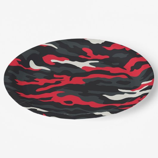 Rood Zwart Grijs Wit Camouflage Camo patroon Papieren Bordje (Gekanteld)