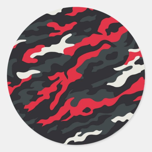 Rood Zwart Grijs Wit Camouflage Camo patroon Ronde Sticker (Voorkant)