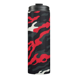 Rood Zwart Grijs Wit Camouflage Camo patroon Thermosbeker