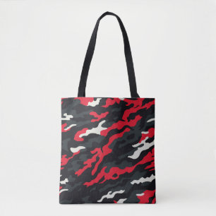 Rood Zwart Grijs Wit Camouflage Camo patroon Tote Bag