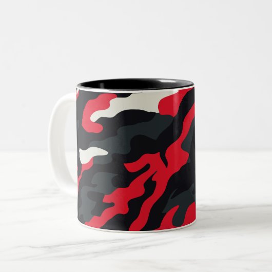 Rood Zwart Grijs Wit Camouflage Camo patroon Tweekleurige Koffiemok (Voorkant links)