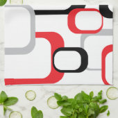 Rood Zwart Grijs Wit Vierkantjes Patroon Retro Theedoek (Gevouwen)