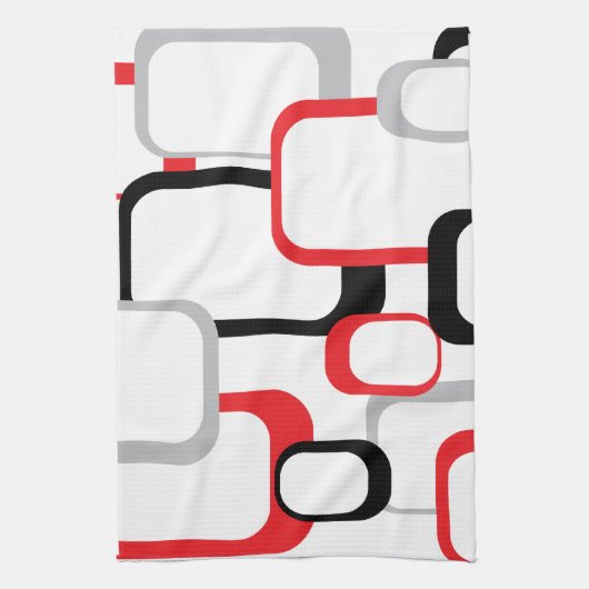 Rood Zwart Grijs Wit Vierkantjes Patroon Retro Theedoek (Verticaal)
