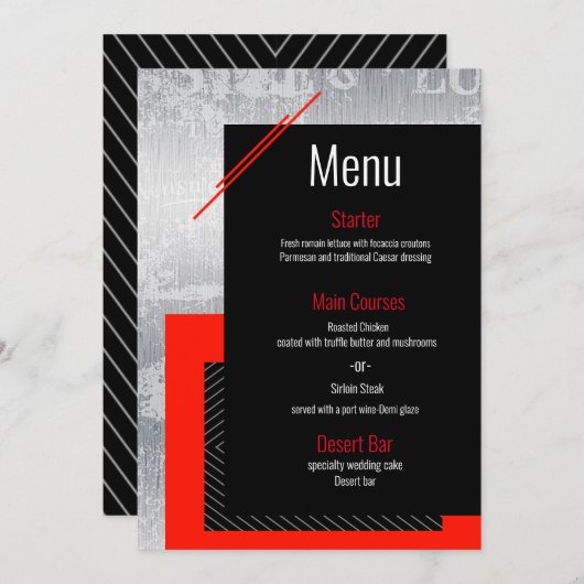 Rood, zwart, grijs, witte kiezelsteen menu (Voorkant / Achterkant)