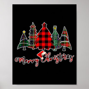 Rood Zwart Groen Buffalo Plaid Prettig Kerstboom Poster