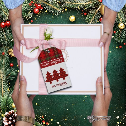 Rood Zwart Groen Gezellig Tartan Cadeaulabel