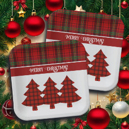 Rood Zwart Groen Gezellig Tartan Papieren Bordje