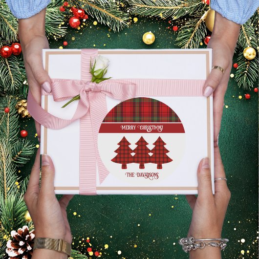 Rood Zwart Groen Gezellig Tartan Ronde Sticker