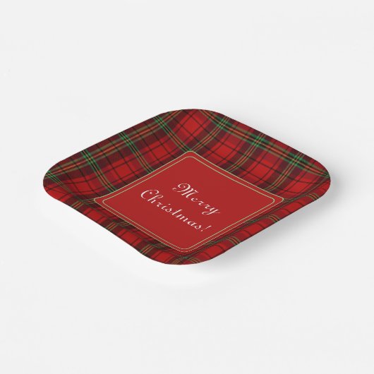 Rood Zwart Groen - Gezellige Plaids Vrolijk Kerstf Papieren Bordje (Gebogen)