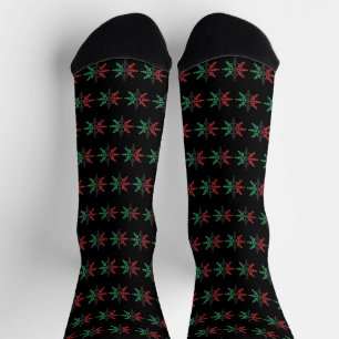 Rood Zwart Groen Sneeuwvlok Patroon Kwanzaa Sokken