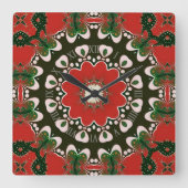 Rood Zwart Groen & Wit Groovy Mandala Vierkante Klok (Voorkant)