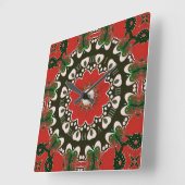 Rood Zwart Groen & Wit Groovy Mandala Vierkante Klok (Hoek)