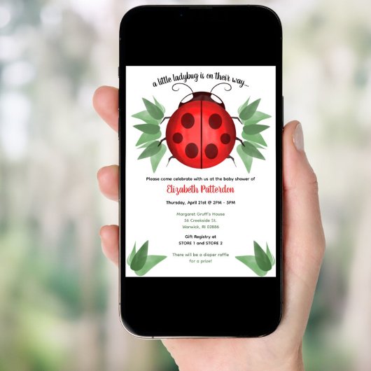 Rood, zwart, groene Waterverf lieveheersbeestje Ba Kaart