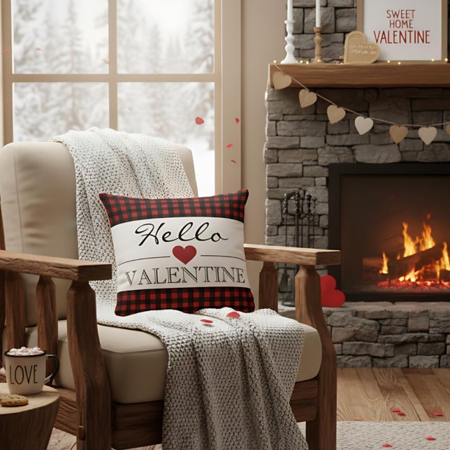 Rood & Zwart Hallo Valentijn Geruit Gingham Kussen (Creator heeft geüpload)